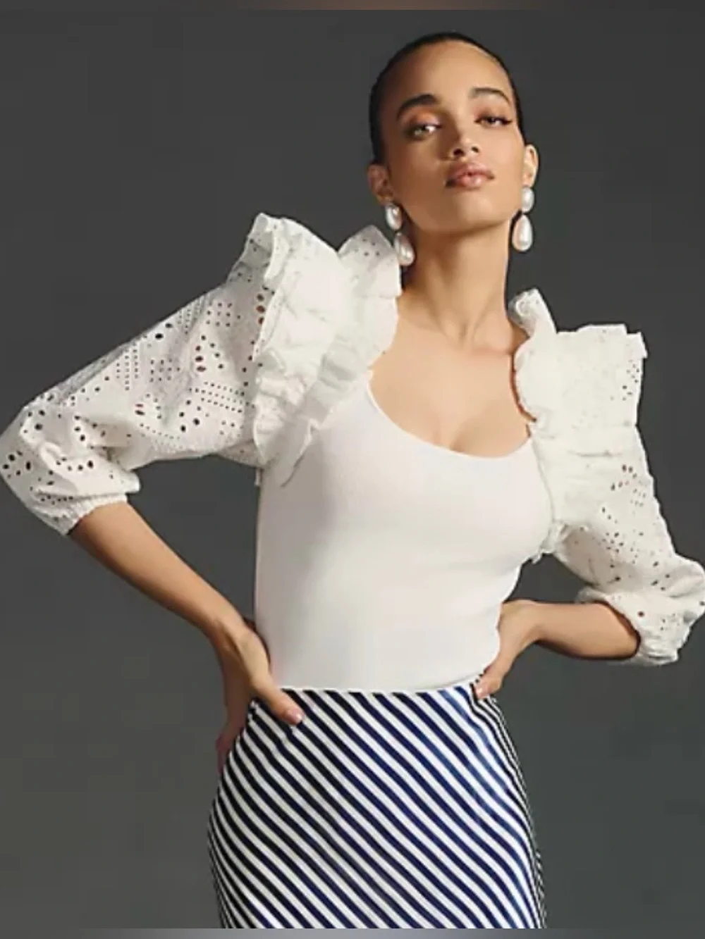 Anthropologie White Ruffle Eyelet Top